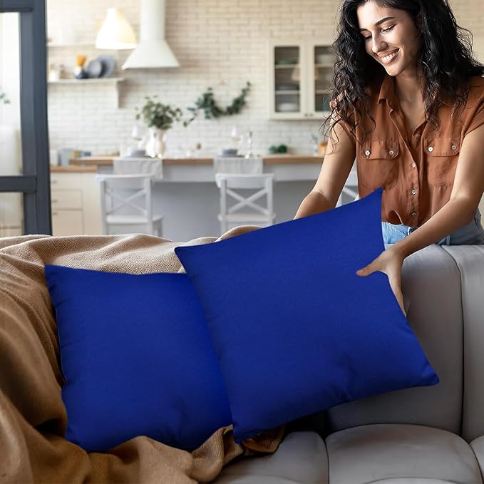 Covers & All Premium Square Throw Pillow Inserts with Covers Set of 4, 12 x 12 Inches Blue, Decorative Cushions for Couch Sofa Home Decor Office Travel UV Resistant Waterproof Soft Cushions Pillows