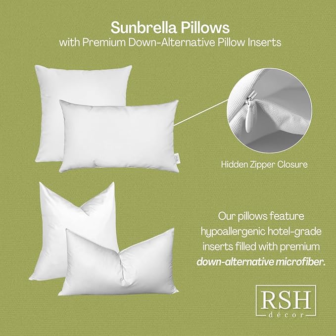 RSH DECOR: Sunbrella Square Throw Pillows Set of 2 | 24" x 24" | Water and Fade-Resistant Performance Fabric | Outdoor Pillow Covers with Down-Alternative Inserts | Canvas Melon