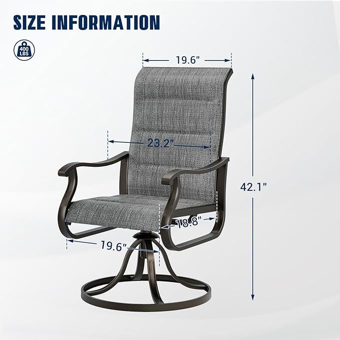 UDPATIO Patio Swivel Chairs Set of 4, Outdoor Dining Chairs High Back with Padded All Weather Breathable Textilene, Metal Rocking Frame for Backyard Lawn Garden, Dark Grey