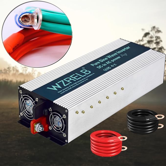 WZRELB 4000W Pure Sine Wave Inverter 48V DC to 110V 120V AC Power Converter with LED Display, Hardwire Terminal,Off-Grid Portable Power Inverter with Dual AC Outlets for Home, RV, Truck, Camping