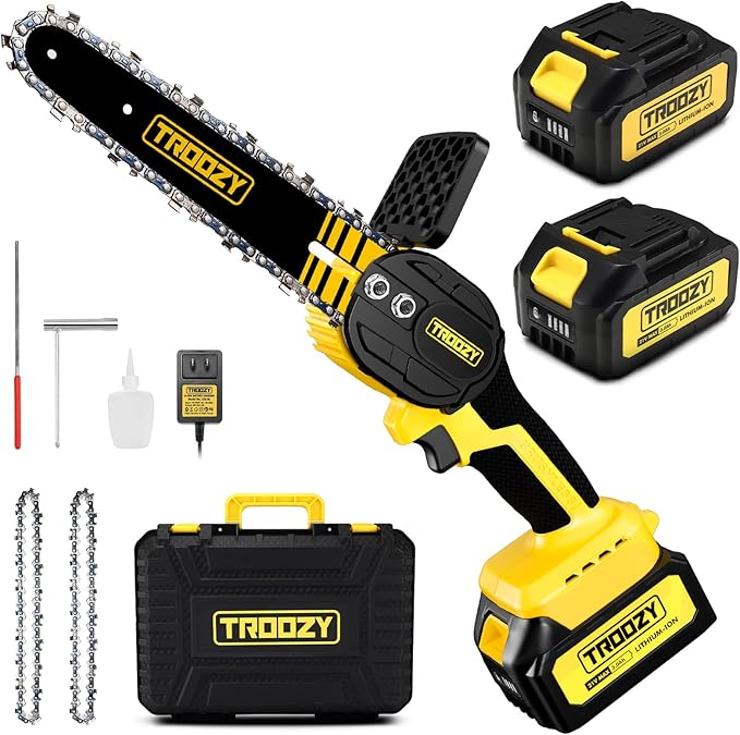 Mini Chainsaw Cordless 6 Inch 3000mAh Battery Powered Electric Brushless Handheld Chain Saws, Up To 100minX2 21V, Saw Pruning Shears Chainsaw for Tree Branches,Courtyard,Household and Garden