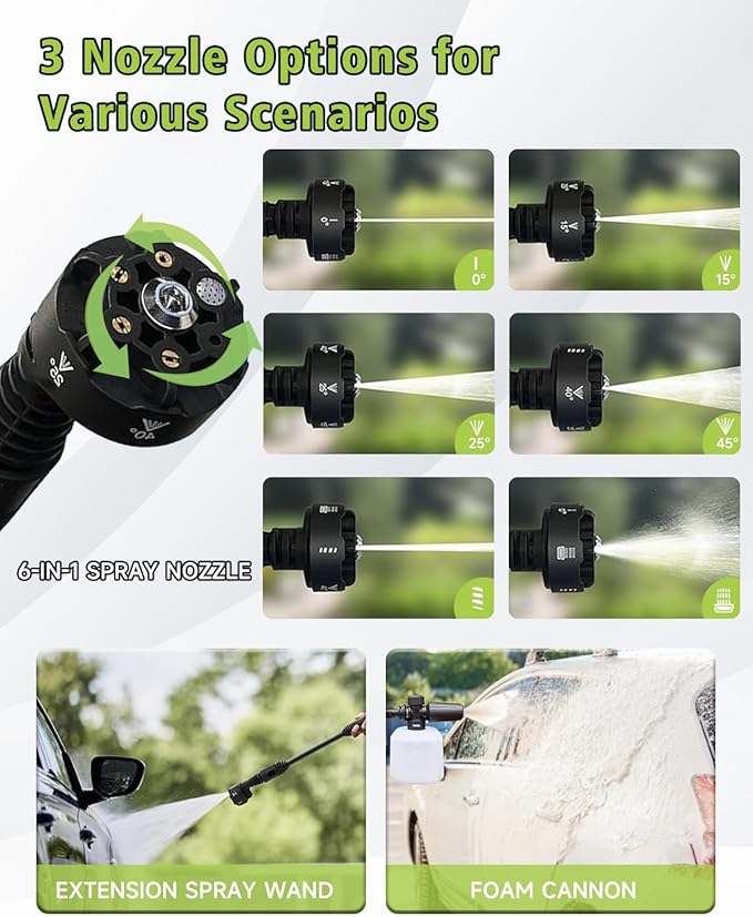 Portable Cordless Pressure Washer 2 Batteries - 1200PSI Brushless Cordless Power Washer with 6-in-1 Nozzle, Adjustable Foam Cannon LCD Touch Screen for Car Garden
