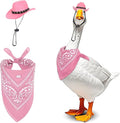 Porch Goose Outfits Western Cowboy Style, Lawn Cement Goose Clothes Outfits for Cement Goose Includes Adjustable Cowboy Hat and Scarf for 23/17″ Outdoor Statue(Pink)