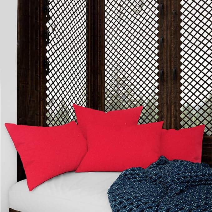 Covers & All Premium Rectangle ThrowPillow Inserts with Covers Set of 4, 14 x 22 Inches Red, Decorative Cushions for Couch Sofa Home Decor Office Travel UV Resistant Waterproof Soft Cushions Pillows