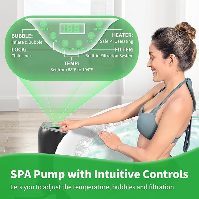 Inflatable Hot Tub, 2-4 Person Round Blow Up Portable Hot Tub, Leak-Proof PVC Outdoor Spa with 120 Strong Air Jets, Heater Pump and Insulated Cover, 71” X 71”X 25”