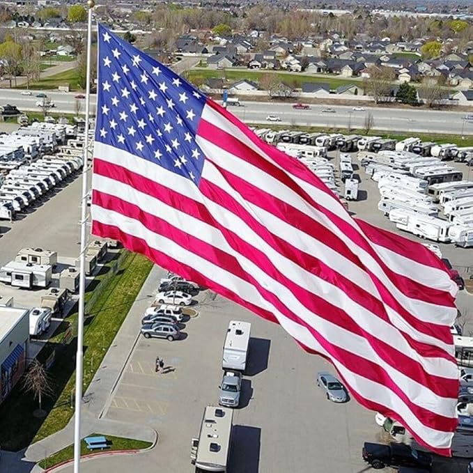 American Flag - Heavy-Duty US Flag - Embroidered Stars - Nylon USA Flag Built for Outdoors - Sewn Stripes - UV Protection - Brass Grommets (15x25 ft)