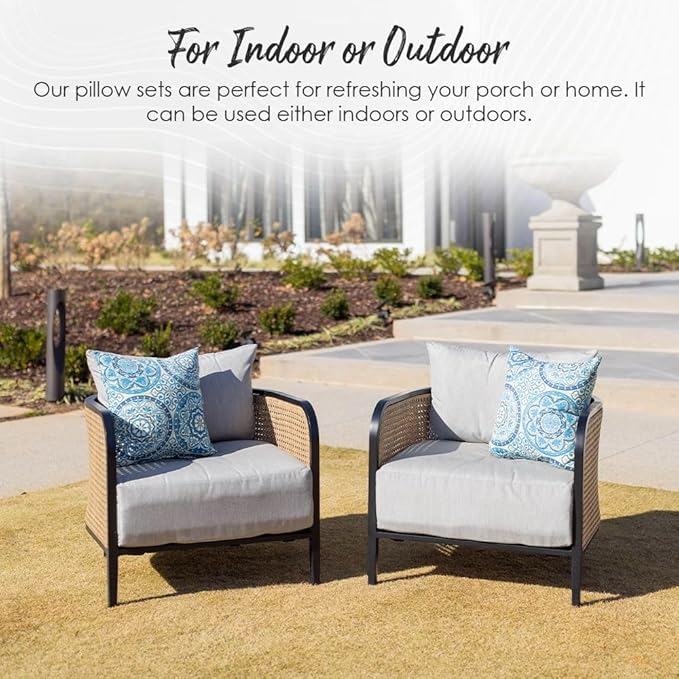 RSH DECOR: Square Throw Pillows Set of 2 | 20” x 20” | All-Weather Spun Fabric | Water and Fade-Resistant | Outdoor Accent Pillows for Patio Furniture | Black Buffalo Plaid