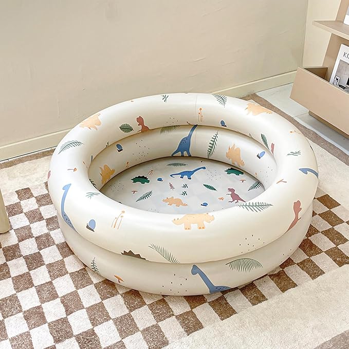 Inflatable Baby Retro Swimming Pool Family Cute Style Thickened Water Pool for Kids Indoor Outdoor Play (Beige Dinosaur)