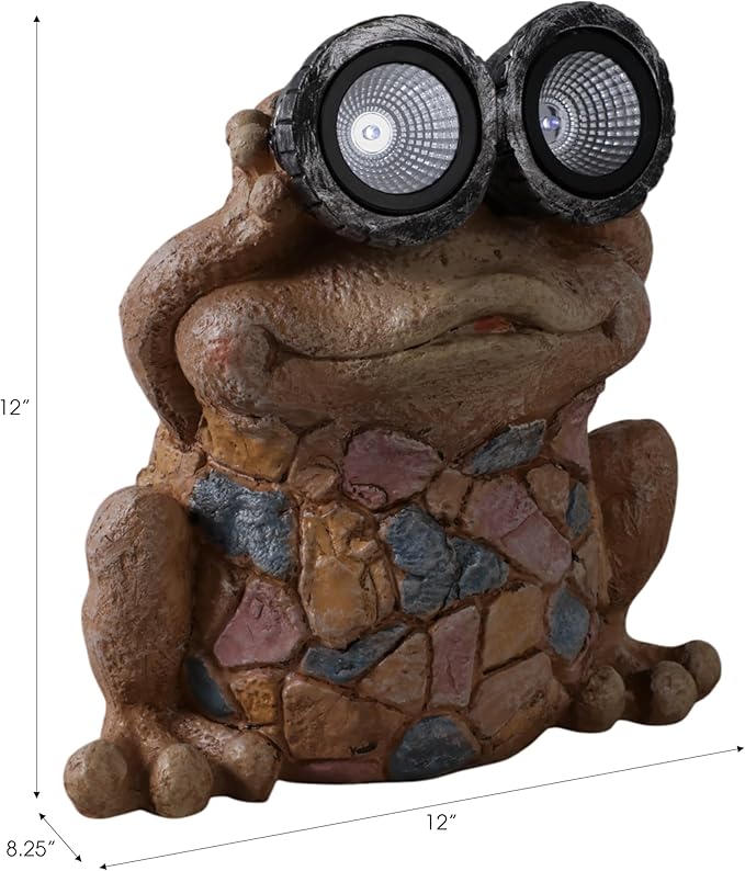 Solar Frog Garden Statue with LED Eyes – Resin & Polyresin Garden Sculpture, Ideal for Outdoor Lawn, Patio or Yard, Statue Home Decor Perfect for Outdoor Spaces – 12", Multi-Color Finish