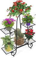S AFSTAR 6-Tier Metal Plant Stand, Heavy-Duty Plant Display Stand Rack w/ Adjustable Footpads, Slatted Support Panel, Elevated Base, Decorative Flower Potted Holder Rack for Balcony, Living Room, Easy Assembly