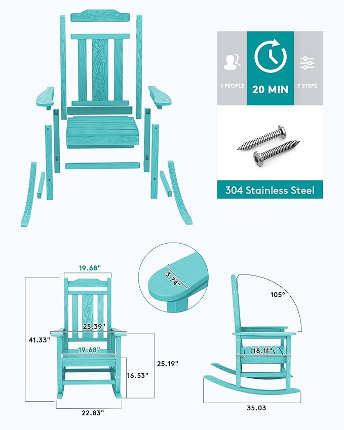 SERWALL HDPE Rocking Chairs Set of 2, Outdoor Rocking Chair for All Weather Use, Patio Rocking Chair for Adults, Aruba