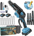 Mini Chainsaw Cordless, 8 Inch & 6 Inch Portable Electric Chain Saw with 2 Battery 8 Chains, Auto Oiler, Battery Powered Small Handheld Saw for Wood Cutting, Tree Trimming, Garden(Blue)