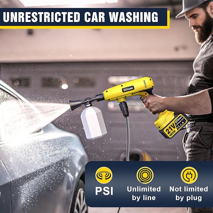 Cordless Pressure Washer,1250 PSI Cordless Power Washer with 2pcs 4.0Ah Battery&Charger & 6-in-1 Nozzle,Portable Power Washer Cordless for Home (Highsam01)