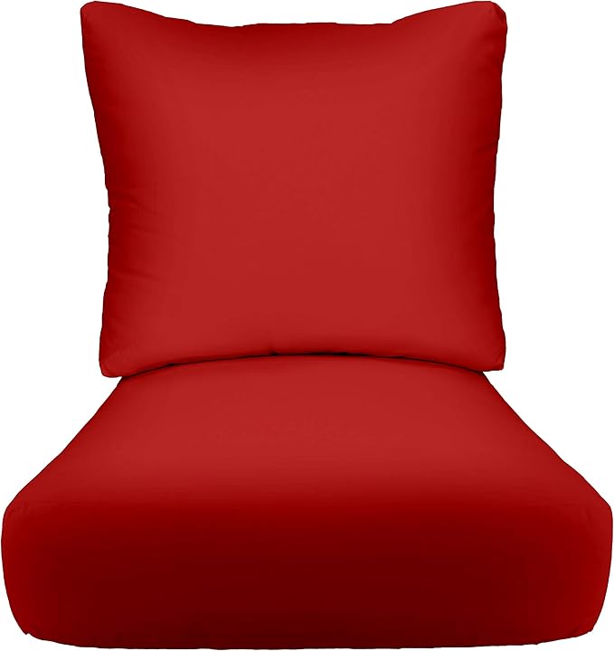 RSH DECOR Indoor Outdoor Deep Seating Chair Cushion with Pillow Back | All Weather Polyester Fabric | Seat 25" W x 25" D & Back 25" W x 21" H | Red