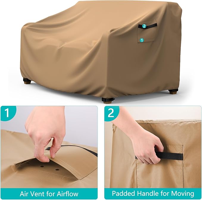 Patio Sofa Cover Waterproof - Heavy Duty 3-Seater Outdoor Couch Cover, Patio Furniture Covers with Air Vent and Handles, 85" L ×35" D×35" H, Brown