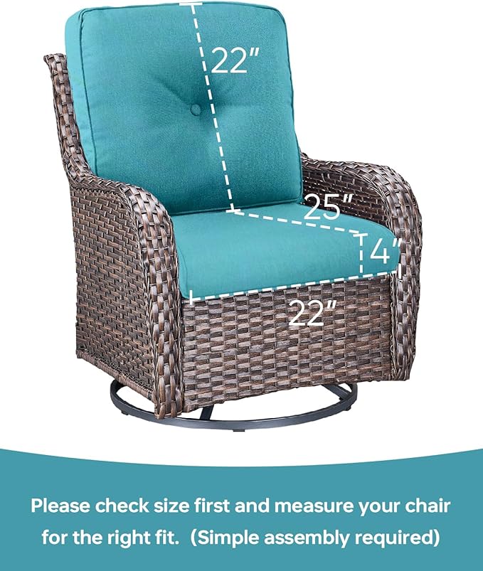 Pop 22x25/22x24 Outdoor Cushions for Patio 5 Piece Set - Set of 5 Water-Resistant Replacement Cushion for Rattan Rocking Swivel Chairs Loveseat Couch Sectional Sofa - Turquoise/Button