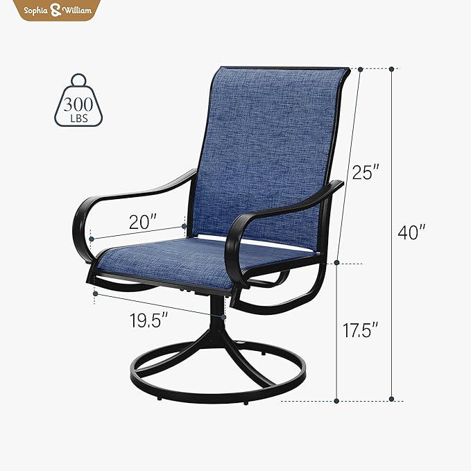 Sophia & William Patio Chairs Set of 2, Swivel Outdoor Chairs Textilene Patio Dining Chairs Heavy Duty with Metal Frame Support 300lbs for Lawn Yard Garden All Weather Blue