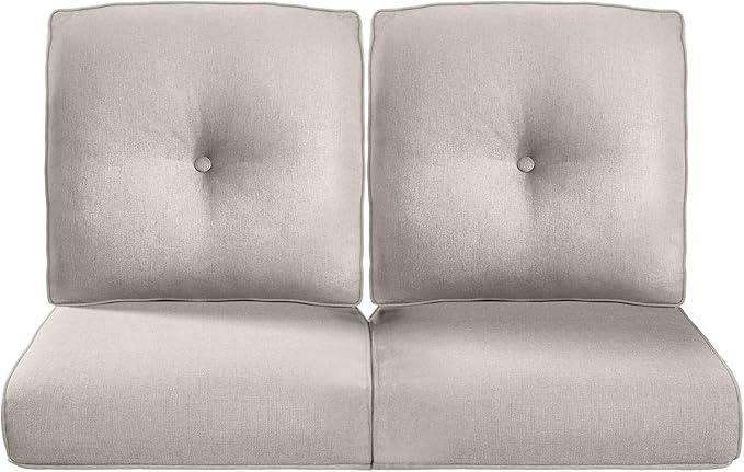Pop 22x25/22x24 Outdoor Seat Cushions Set of 2 - Comfortable High Back Water-Resistant Patio Wicker Chairs Cushion for Dining Rocker Glider Loveseat Couch Sectional Sofa - Beige/Button