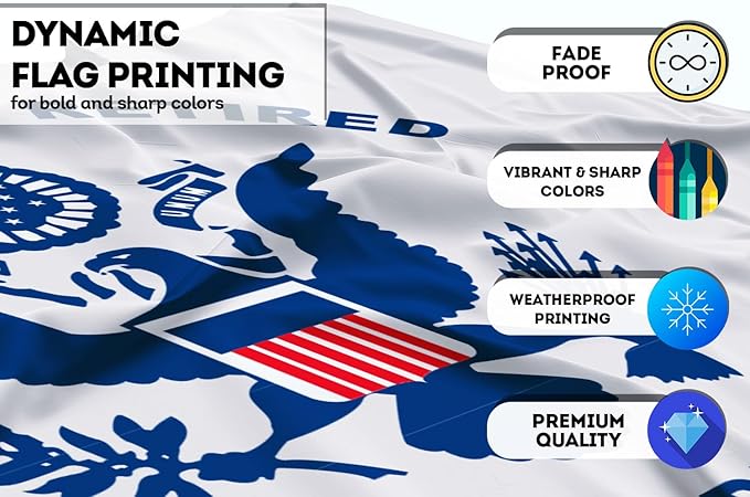 AGAS USCG Coast Guard Retired Flag 2x3 Ft - Printed Single Sided Polyester - Stitched Edges Polyester Header Plated Grommets - Indoor USCG Retired Flag