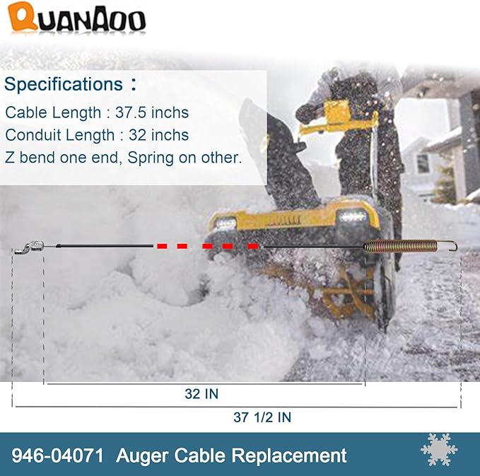 Auger Control Cable 946-04701 for Cub Cadet Craftsman Troy-Bilt MTD Columbia 21" Snow Blowers or Snow Thrower Replace 746-04701 Auger Clutch Cable