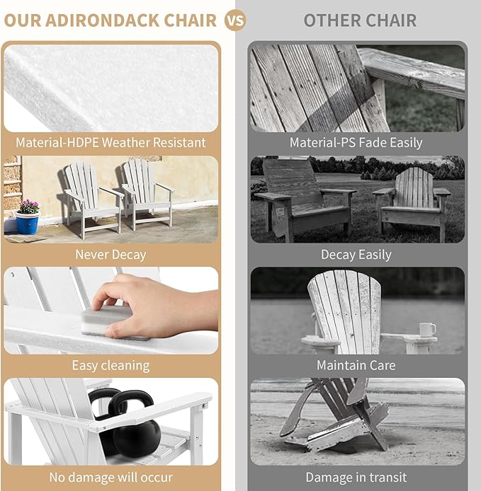 Stackable Adirondack Chairs Set of 4, Space Saving HDPE All-Weather Fire Pit Chair with Cover for Outdoor Lawn Porch Deck
