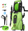 Pressure Cleaner 5000 PSI,2.8 GPM Power Cleaner with Foam Cannon,Portable Cleaner with 33ft Hose Reel,4 Nozzle Tips,and Soap Bottle for Cars/Home/Driveways/Patios/Decks/Fences(Green)