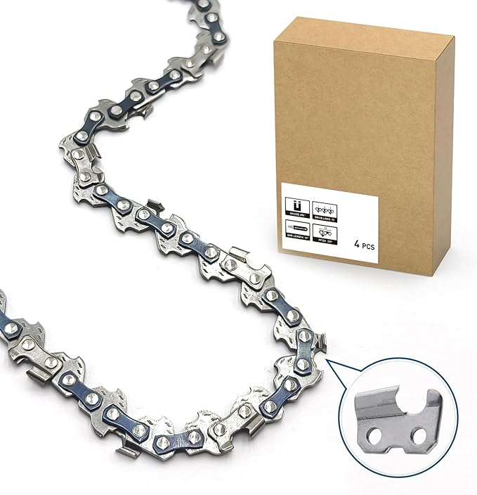 12-Inch Chainsaw Chain 4-Pack – 3/8" LP Pitch, .050" Gauge, 45 Drive Links, Semi-Chisel Replacement Chain for 12" Electric Mini Chainsaw and Pole Pruner
