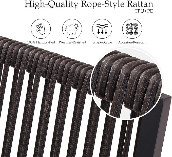 Aluminum Outdoor Patio Dining Chairs -Imitation Rope Vine Chair Ergonomic Backrest Design Detachable Seat Cushion Soft and Breathable Garden/Porch, Black 2Pcs