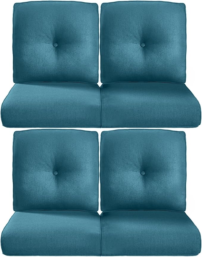 Pop 22x25/22x24 Outdoor Chair Cushions Set of 4 - Heavy Duty High Back Zippered Cushion for Patio Wicker Furniture Dining Gliding Rocking Chairs Loveseat L-Shape Sofa - Peacock Blue/Button