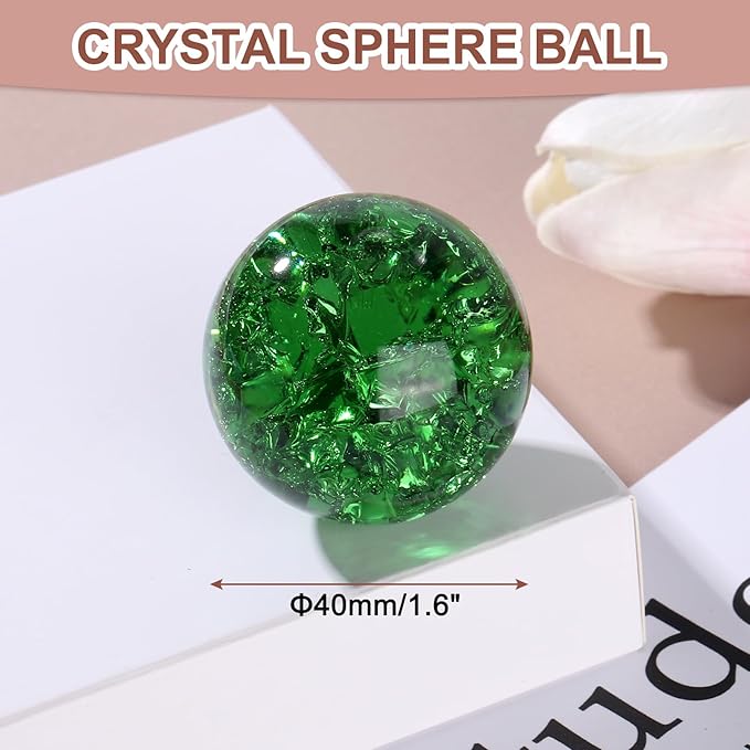 uxcell 40mm/1.6" Crystal Sphere Ball Ice Cracked Glass Solid Decorative Sphere Crystal Ball Prop Ornament for Feng Shui Divination Fortune Telling Tabletop Fountain Decoration, Green