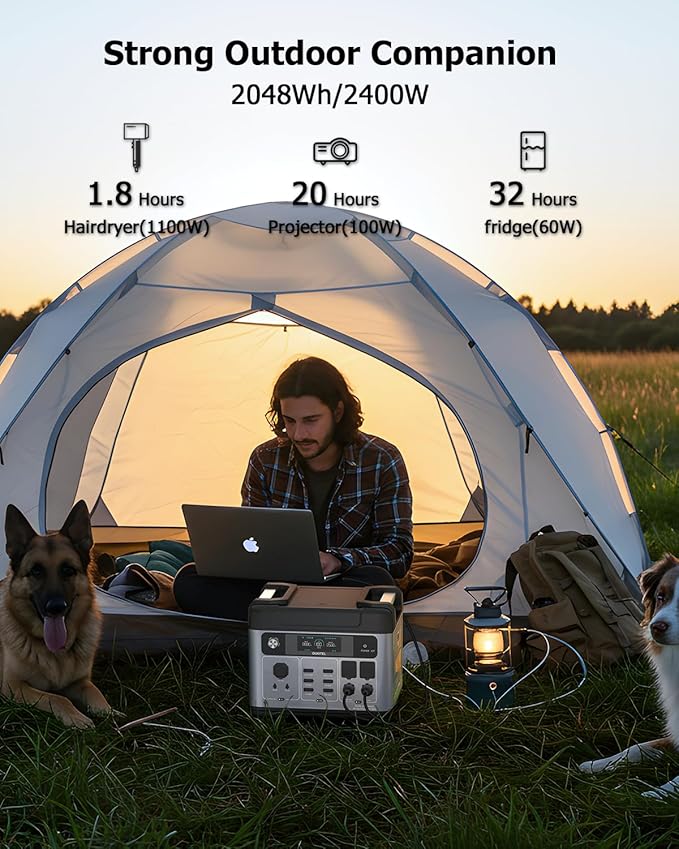 OUKITEL P2001 Plus 2400W/2048Wh Solar power station with 4 AC Outlets(5000W Peak),2400W Solar Generator with 400W Solar Panels, 1800W Super Fast Charging, Emergency Power Station for Home, Camping