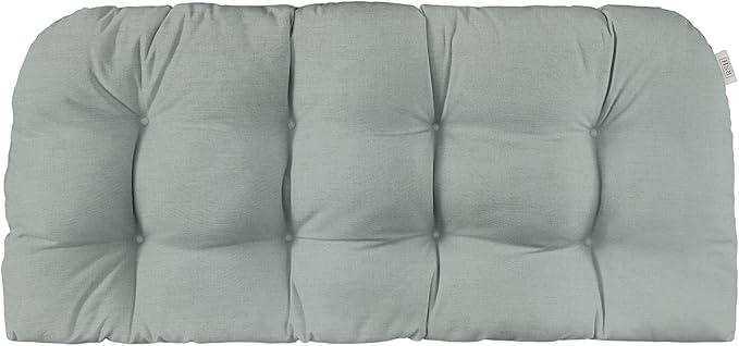 RSH DECOR: Sunbrella Play Tufted Wicker Loveseat Cushion | 44" x 22" | Outdoor Settee Cushion for Patio Furniture | Crafted with Sunbrella Performance Fabric| Play Sky