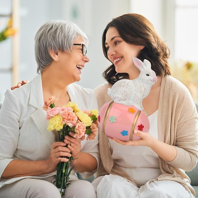 Large Rabbit Figurines Decoration for Home, Hand-Painted Bunny Figurine Statue for Garden, Indoor & Outdoor Decoration, Suitable for Mother Gift, Women Birthday Gift