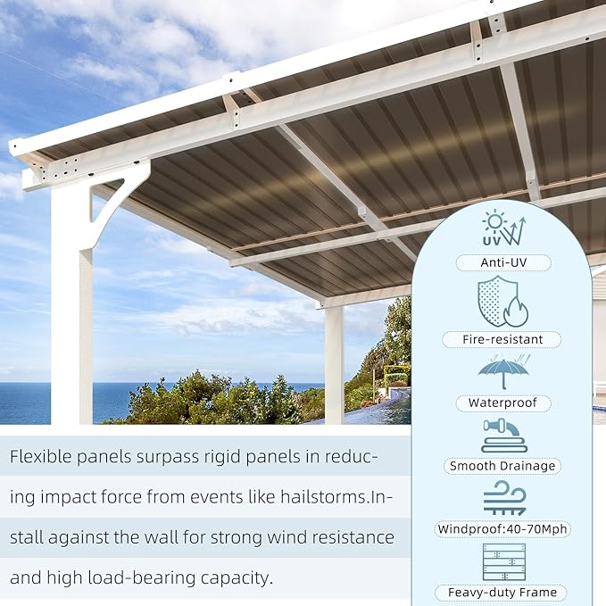 AECOJOY 16' x 10' Gazebo White Outdoor Pergola for Patio, Large Wall-Mounted Hard Top 10x16 Lean to Metal Gazebo Shelter Pergolas and Gazebos Clearance with Patio Roof, Heavy Duty Awnings for Patio