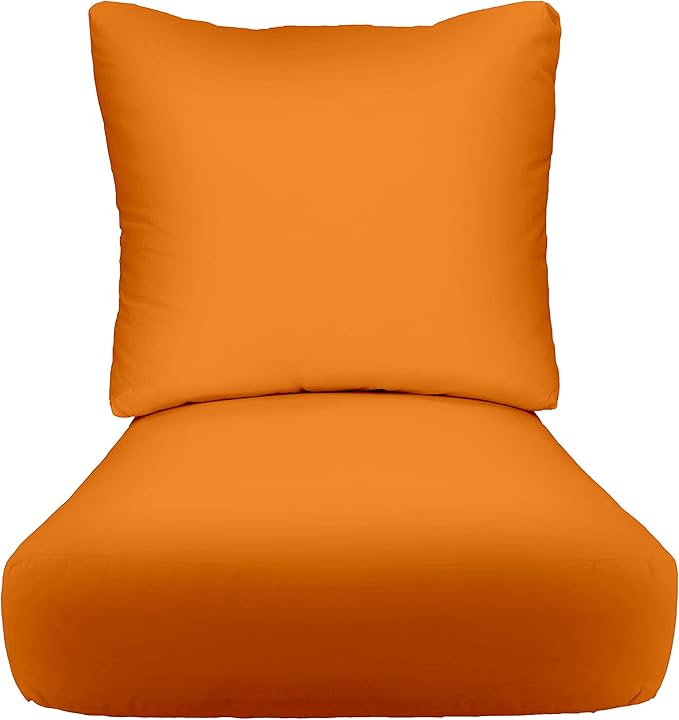 RSH DECOR Indoor Outdoor Deep Seating Chair Cushion with Pillow Back | All Weather Polyester Fabric | Seat 25" W x 25" D & Back 25" W x 21" H | Orange
