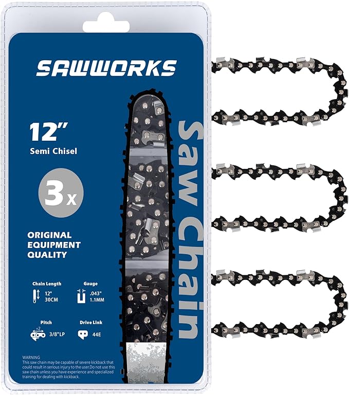 3-Pack Chainsaw Chain 12 Inch 3/8" LP Pitch .043" Gauge 44 Drive Links for 61PMM3-44 STIHL HT101 Pole Saw, ECHO PPF-210/225/280/2620, 36100050044, 90PX44CQ, R44