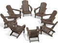 SERWALL Folding Adirondack Chair Set of 8, Adjustable Adirondack Chair with 3 Recline Positions, All Weather HDPE Outdoor Adirondack with Cup Holders, Coffee