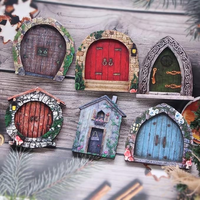 Whimsical Miniature Fairy Door - Handcrafted 3D Mini Woodland Portal Tree Accessory for DIY Garden Landscapes, Terrarium Decor & Collector's Fantasy Displays（Blue Streak ）