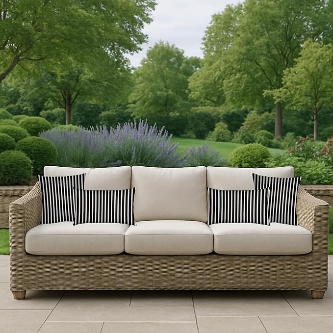 RSH DECOR: Sunbrella Square Throw Pillows Set of 4 | 17" x 17" | Water and Fade-Resistant Performance Fabric | Outdoor Pillow Covers with Down-Alternative Inserts | Shore Classic Black