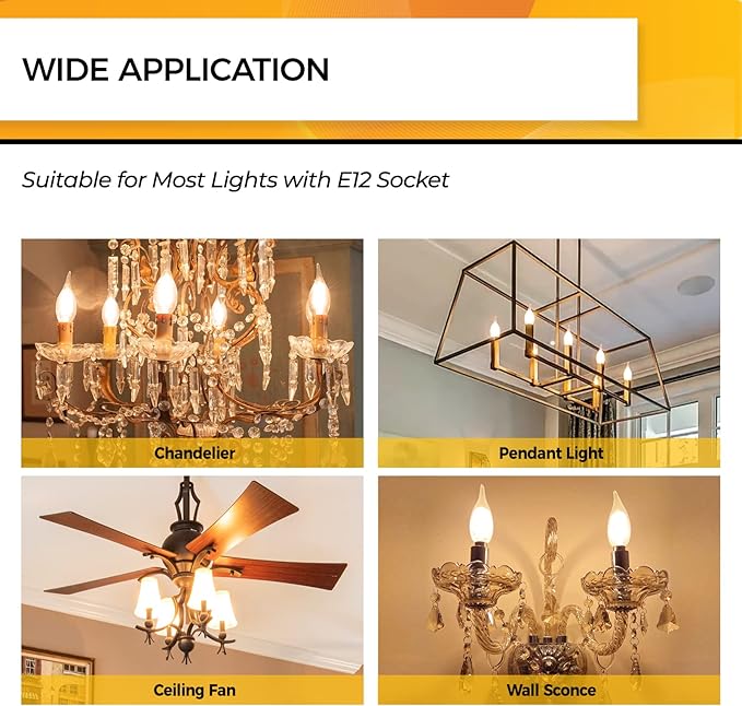 Hizashi LED Candelabra Bulbs 60 watt Equivalent 2700K Soft Warm White, Dimmable Chandelier Light Bulbs, 90+ CRI 6W 550LM, CA11 Flame Tip E12 LED Candle Bulb, UL Listed - 12 Pack