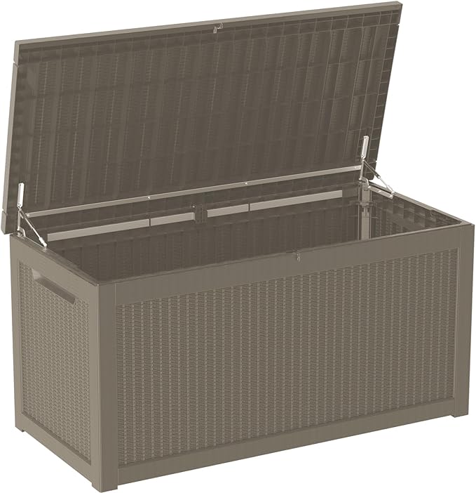 320 Gallon Waterproof Large Resin Deck Box Indoor/Outdoor Lockable Storage Container and Seating for Garden, Pool, and Patio (320 Gallon, Grey)