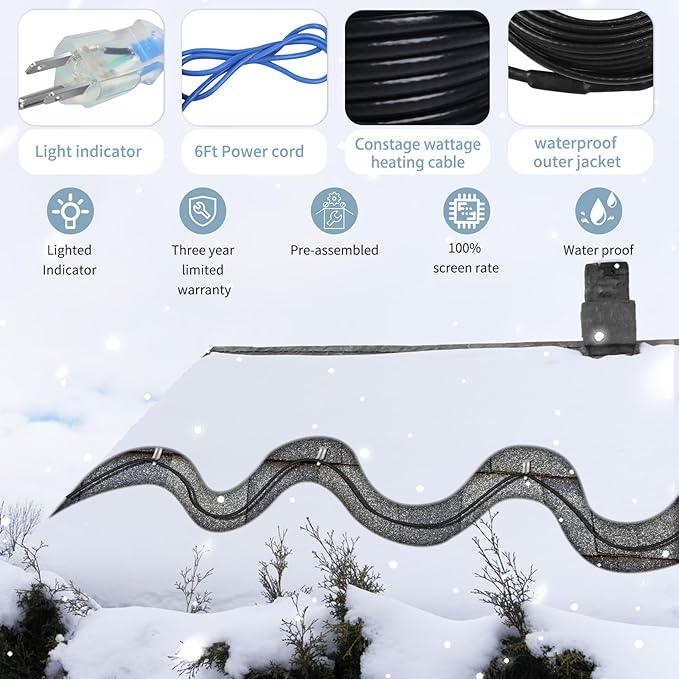 240ft 5w/ft Roof Heat Tape, Constant Wattage, CSA ETL Certified, Perfect for Ice Dam Control on Roofs and Gutters, 120V