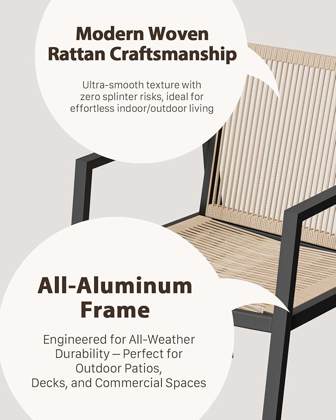 ZANDOR Outdoor Patio Dining Chairs Set of 2,Aluminum Patio Dining Chairs with Armrests, All-Weather Furniture for Lawn,Garden,Yard, Poolside and Indoor,Grey