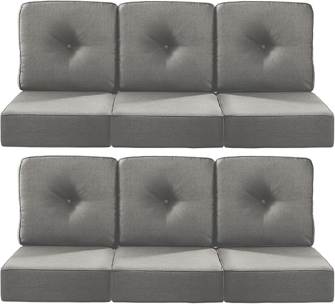 Luxury 22x24/22x25 6-Inch Outdoor Deep Seat Cushions Set of 6 - Comfortable Patio Zipper Chair Cushion for Outside Wicker Wicker Rocking Swivel Chairs Loveseat Couch Sectional Sofa - Grey