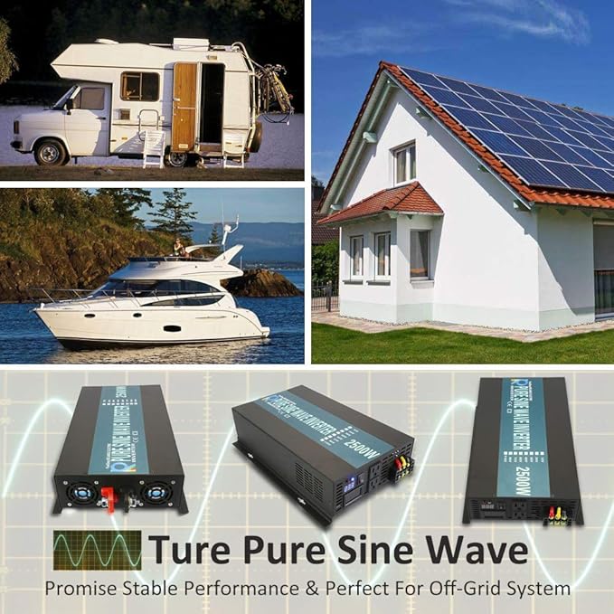 WZRELB 2500W 36V 120V Pure Sine Wave Power Inverter with Remote Control,2 AC Outlets,Car Inverter,RBPRC-250036