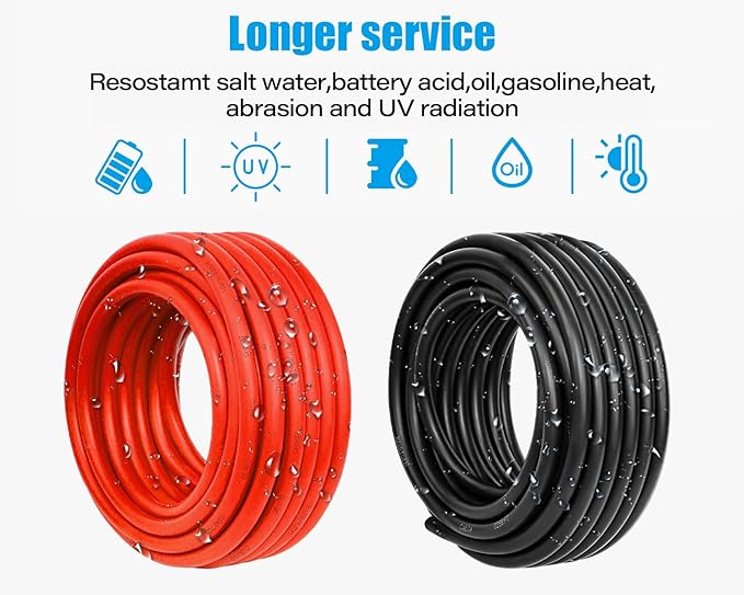 10 AWG Solar Cable 50FT Red + 50FT Black Tinned Copper Wire, 10 Gauge Solar Panel Wire for RV, Automotive, Trailer, Marine, Outdoors