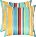 Pyonic Set of 2 Outdoor Throw Pillow Covers 16x16 Inch Blue Stripe Waterproof Modern Cushion Case Home Decor for Patio Couch Chair