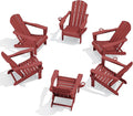 SERWALL Folding Adirondack Chair Set of 6, Adjustable Adirondack Chair with 3 Recline Positions, All Weather HDPE Outdoor Adirondack with Cup Holders, Red