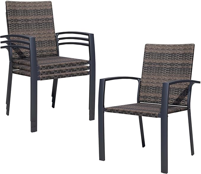 Outdoor Dining Chairs Set of 4, Stackable Patio Chairs with Woven Rattan Back & Seat, Perfect for Patio, Garden, or Deck, Rattan Gray Brown