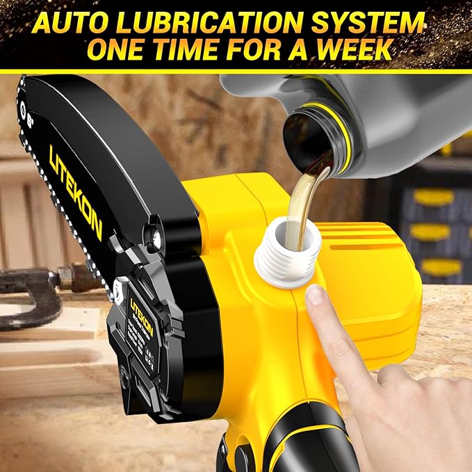 Mini Chainsaw with 1000 Watt High Power Motor, 36 FT/S Cordless Power Chainsaw with Auto-Oil System, 2025 Upgraded 6Inch 20V Electric Chain Saw with 2x2000mAh Battery & Quick Charger, 3 Chains